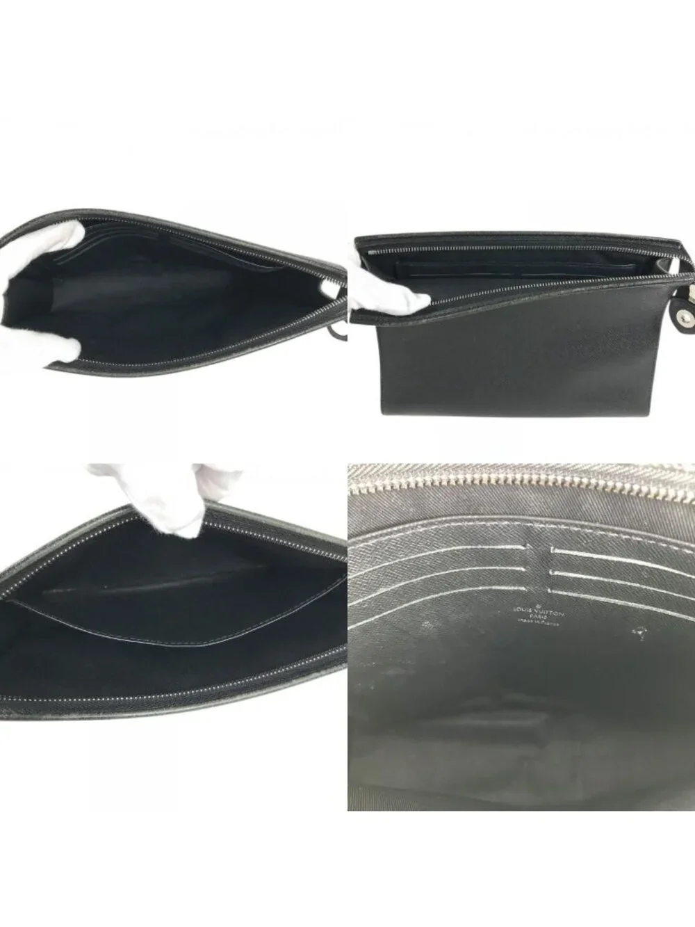 Louis Vuitton Clutch Pochette Voyage Taiga Leather Ardoise Black